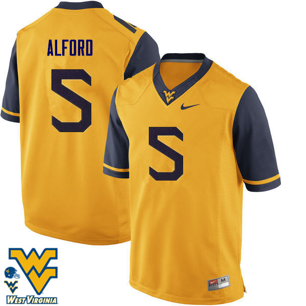 Men #5 Mario Alford West Virginia Mountaineers College Football Jerseys-Gold